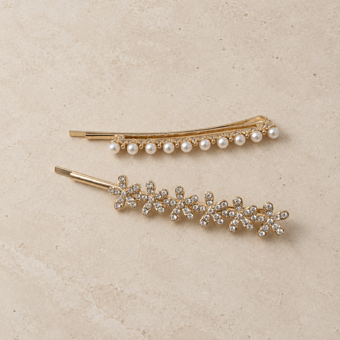 Sada 2 zlatých sponek do vlasů PEARL SPARKLE